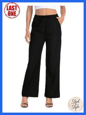 Linen Wide Leg Palazzo Pants High Waist Drawstring Beach